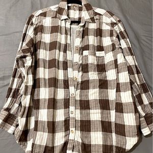 Free People plaid flannel, size S, brown and white